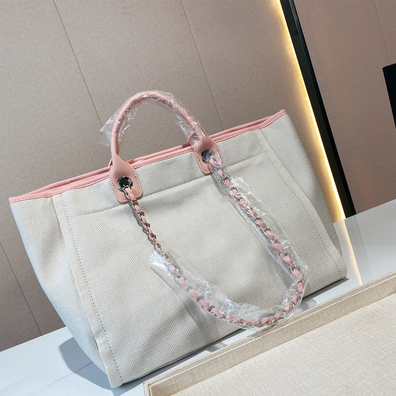 

French Classic Designer Beach Handbag Fashion Messenger Bags Women Shoulder Bag Luxury Wallet Tote Large Capacity 37cm High Quality Canvas Chain Crossbody Bag, Black