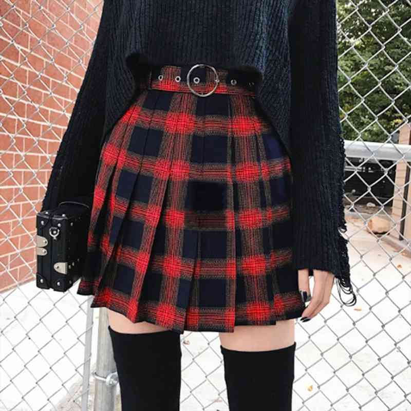 

plaid pleated mini harajuku women skirt grunge spring summer gothic streetwear high waist fashion short, Black