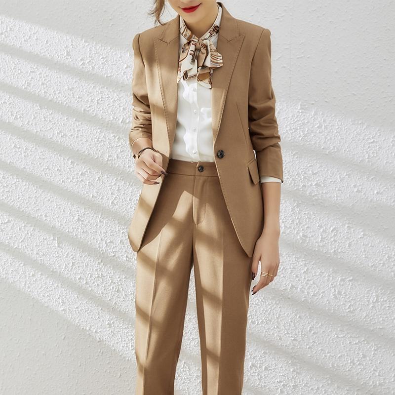 

Two Piece Dress Korean Women In Autumn And Winter Formal Work Clothes; Jacket Trousers Apricot Business Suit Women's Two-piece Pants, White