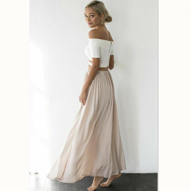 

Skirts Summer Women Casual Shirts 2021 Solid Boho Long High Waist Loose Split, Beige
