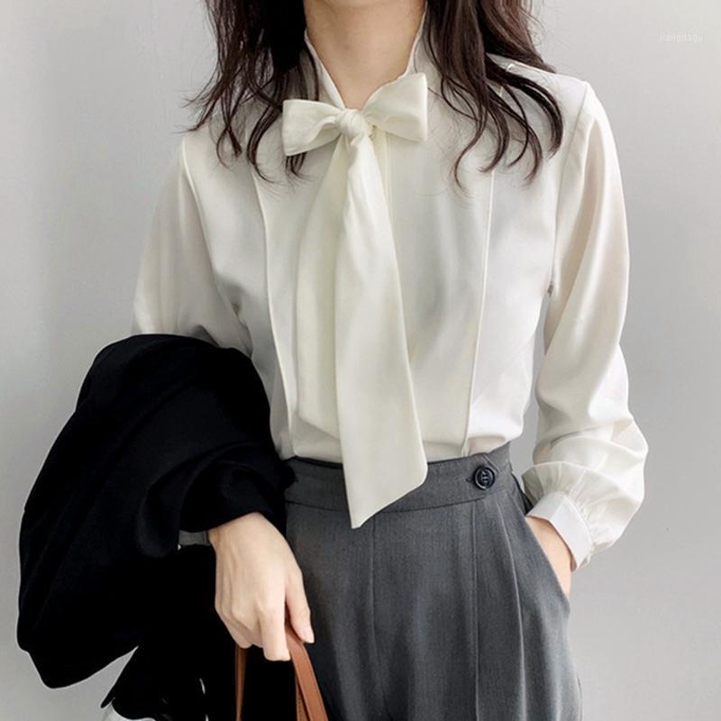 

Casual Pink Long Sleeve Women Blouse Shirt Spring Autumn Bow Tie Neck Chiffon Blouses Elegant Work Wear Loose Female Solid Top Women's & Shi, Blue