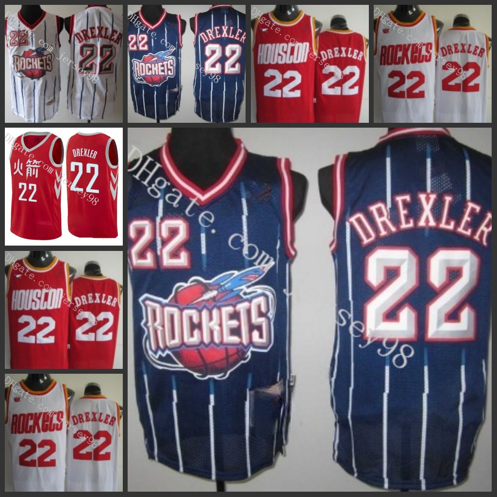

Houston Rockets Men #22 Clyde Drexler Red retro Jersey, Black