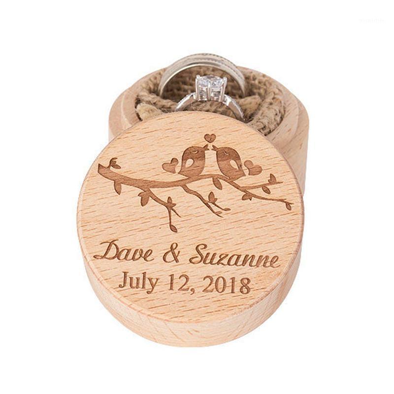 

Rustic Wood Ring Holder Personalized Floral Name Wedding Box Engagement Bearer Engraved Pillow Gift For Her Wrap
