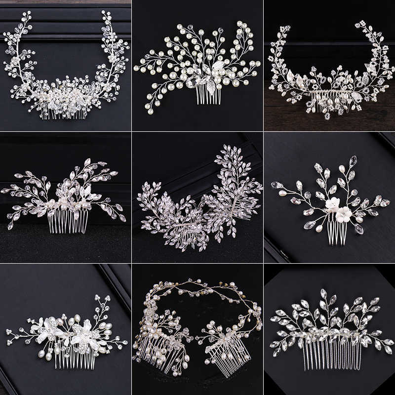 

Design Silver Color Pearl Jewelry Handmade Crystal Wedding Tiara Combs Headpiece Bridal Hair Accessories