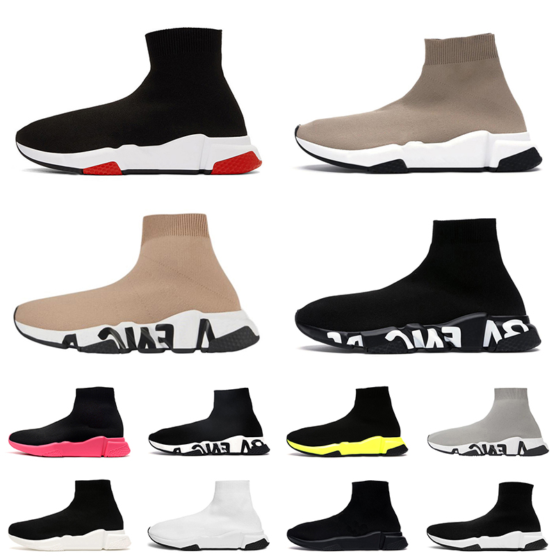 

Fashion Graffiti Sole Women Mens Luxury Designer Sock Shoes Balen Casual Shoe Triple White Black Pink Sports Sneakers Lace Up Navy Blue Socks Boots Off Trainers, A32 36-40