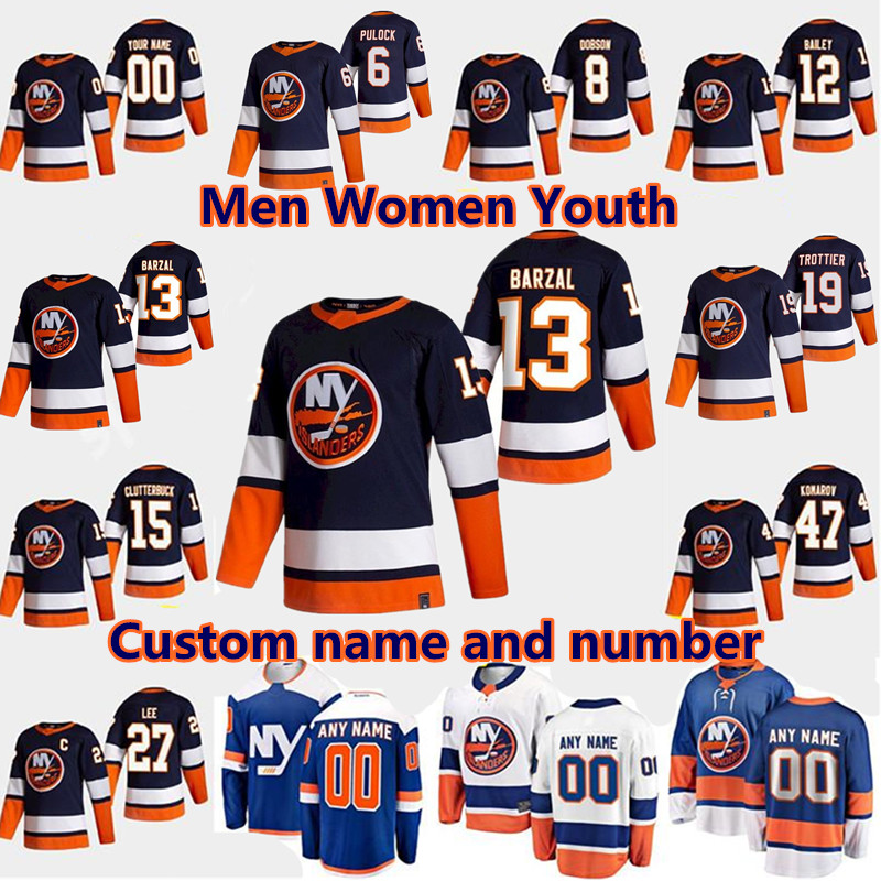 

New York Islanders Jersey 13 Mathew Barzal Jerseys Ice Hockey 44 Jean-Gabriel Pageau 27 Anders Lee 17 Matt Martin Leo Komarov Josh Bailey All Stitched Eberle Custom, Women's color 2