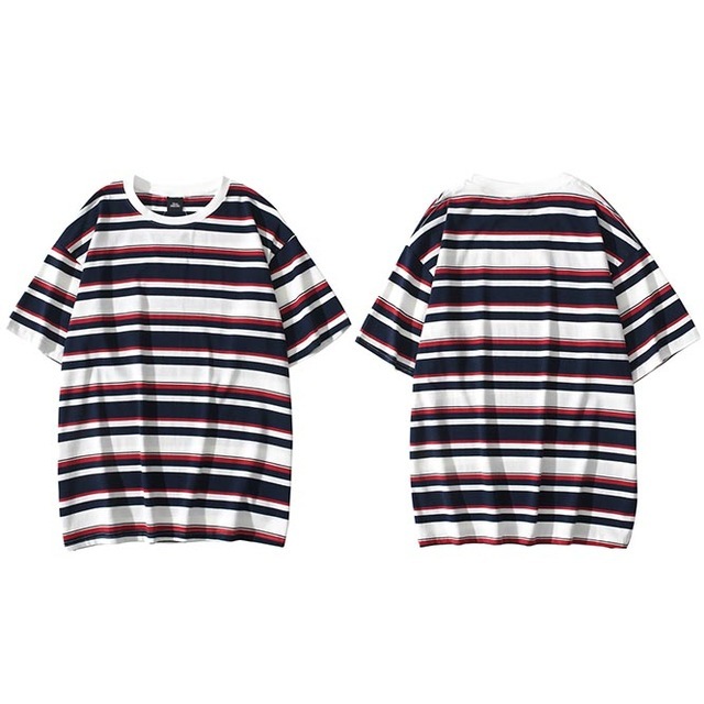 

2021 Men Hip Hop Vintage Retro T-shirt Streetwear Striped T-shirts Cotton Casual Tops Tees Black Orange Blue, White;black