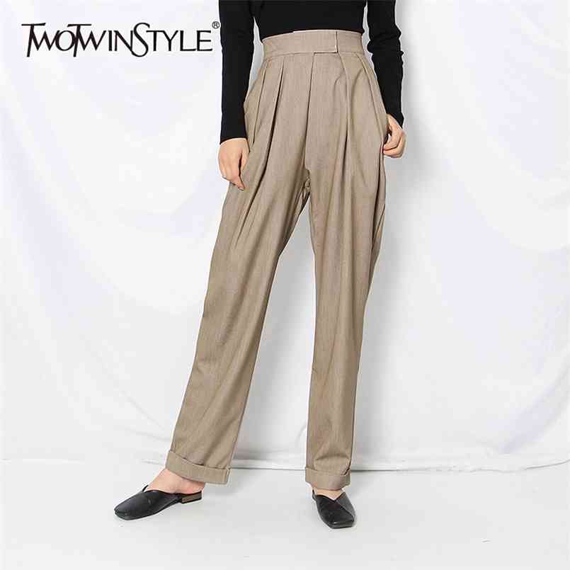 

Loose Ruched Black Pants For Women High Waist Pocket Full Length Casual Wide Leg Female Fashion 210521