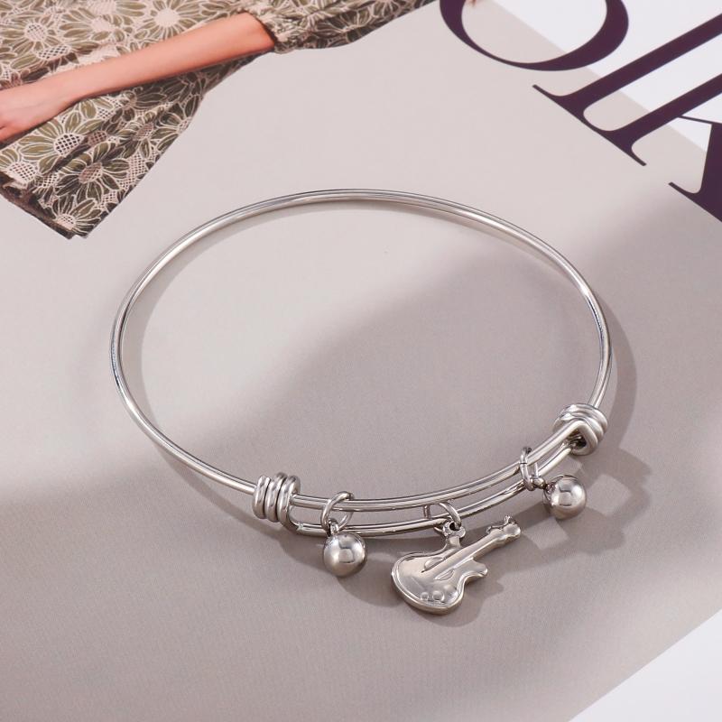 

Bangle Personalized Bracelet Adjustable Charm Cute Round Bead Guitar Pendant Stainless Steel Mother Jewelry