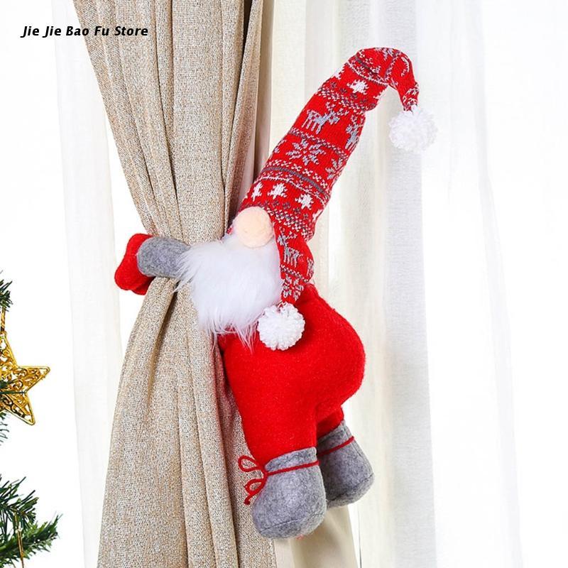 

Christmas Decorations E8BD Curtain Buckle Swedish Gnome Santa Fastener Buckles Faceless Doll Door Tie Rope For Window Home