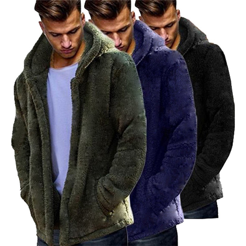 

Men's Down & Parkas Fashion Men Autumn Winter Warm Coat Casual Loose Double-Sided Plush Hoodie Tops christmas Long Sleeve Lapel 9N, Black