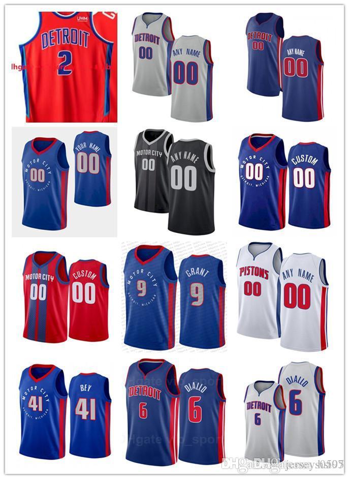 

75th Custom Mens Women Youth DetroitPistonsJerami 9 Grant Josh 20 Jackson Saddiq 41 Bey Hamidou 6 Diallo Basketball Jerseys, Black;red