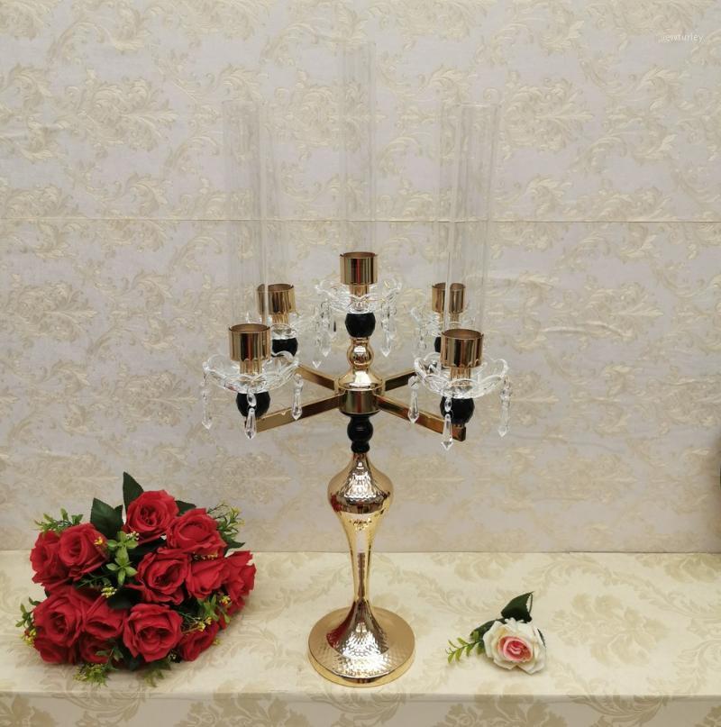 

Party Decoration 3 -5 Arms Crystal Glass Candle Holder Candlesticks Decor Romantic Wedding Table Centerpiece Iron Candelabra Racks