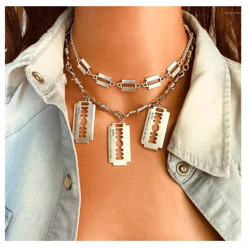 

Pendant Necklaces HaHaGirl Vintage Fashion Silver Color Blade Multilayer Chain For Women Necklace Female Boho Jewelry Gift