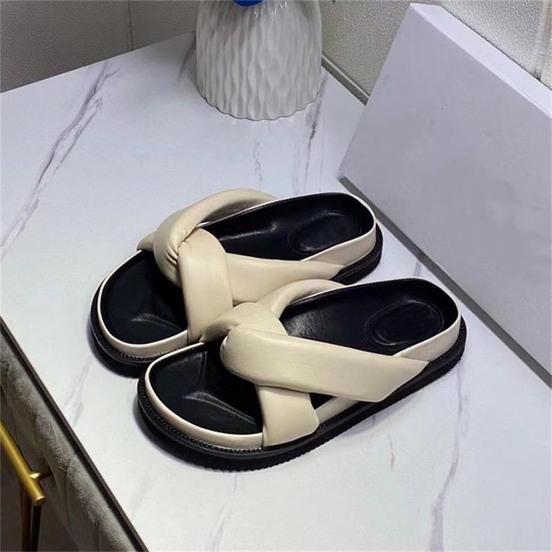 

Leather Slides Mule Women Beige Bowknot Slippers Designer Shoes Platform Thick Bottom Sandals Lambskin Flat Non-slip Flip Flops Outdoor Casu, Black