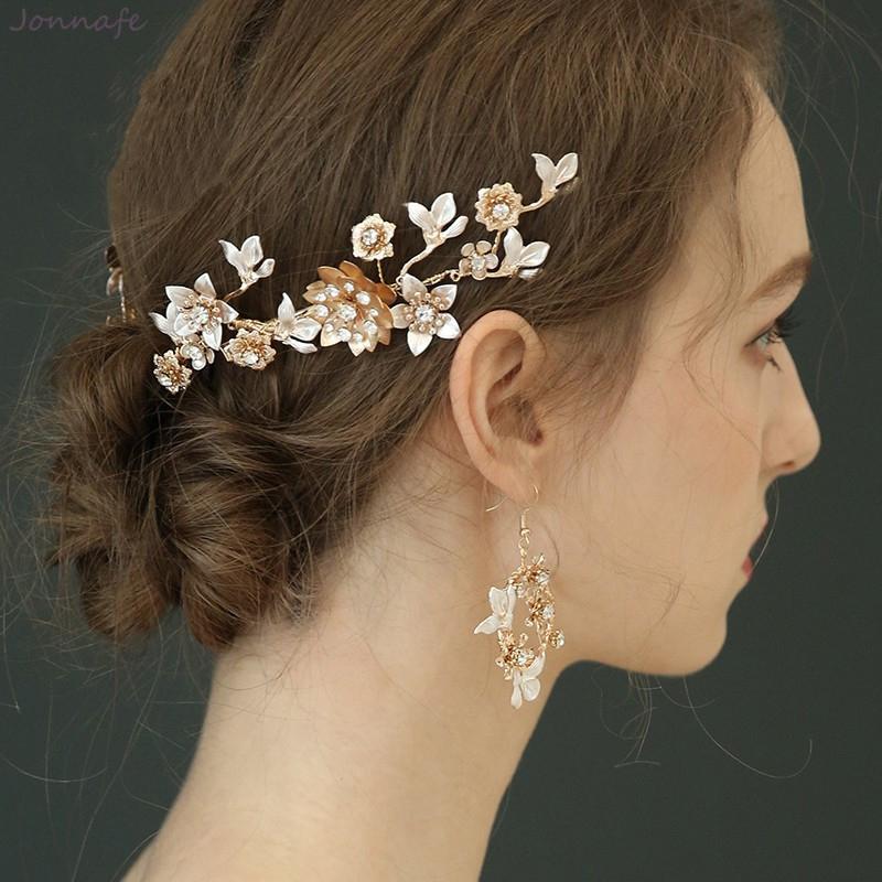 

Hair Clips & Barrettes Gold Flower Jewelry Bridal Clip Crystal Wedding Headpiece Vintage Women Prom Ornament Accessories, Golden;silver