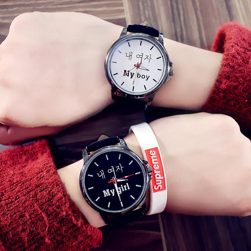 

Wristwatches Selling Couple Watches Ins Fashion Lovers Quartz Analog Leather Band Uzlang Wristwatch Student Pair Watch Drop, My girl