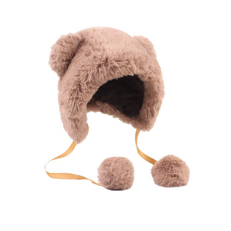 

Berets Faux Fur Bomber Hats With Bear Ears For Women Winter Hat Earflaps Women's Girl Ushanka Soft Warm Russian Plush Cute Cap