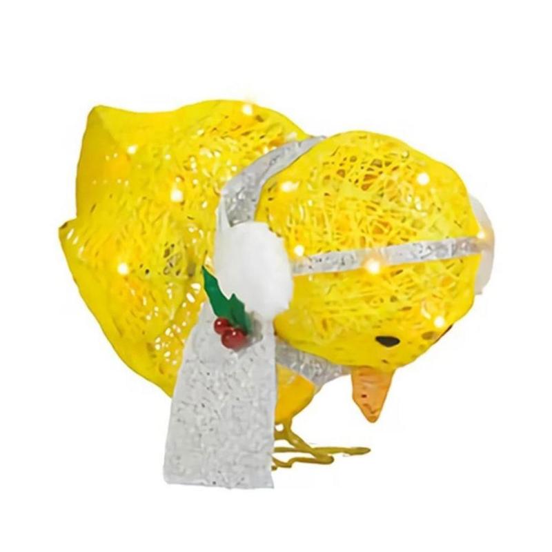 

Christmas Decorations Light-Up Chicken Winter Lantern Chick With Scarf Glowing Yellow Flat Garden Sculpture LED