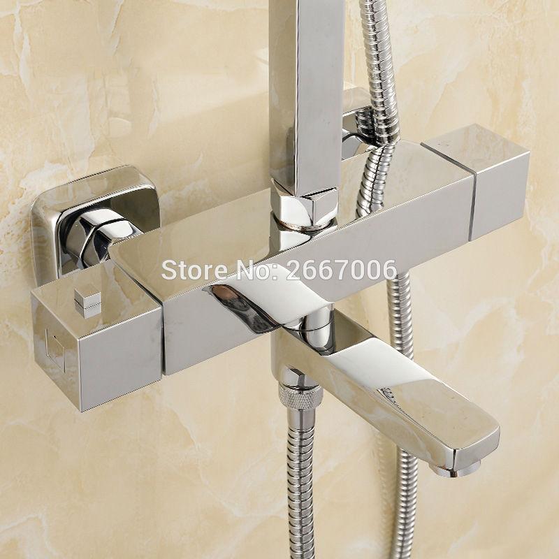 

Square Wall Mounted Bathtub Faucet Swivel Spout Dual Handle Thermostatic Shower Temprature Control Valve Tap ZR966 Bathroom Sets