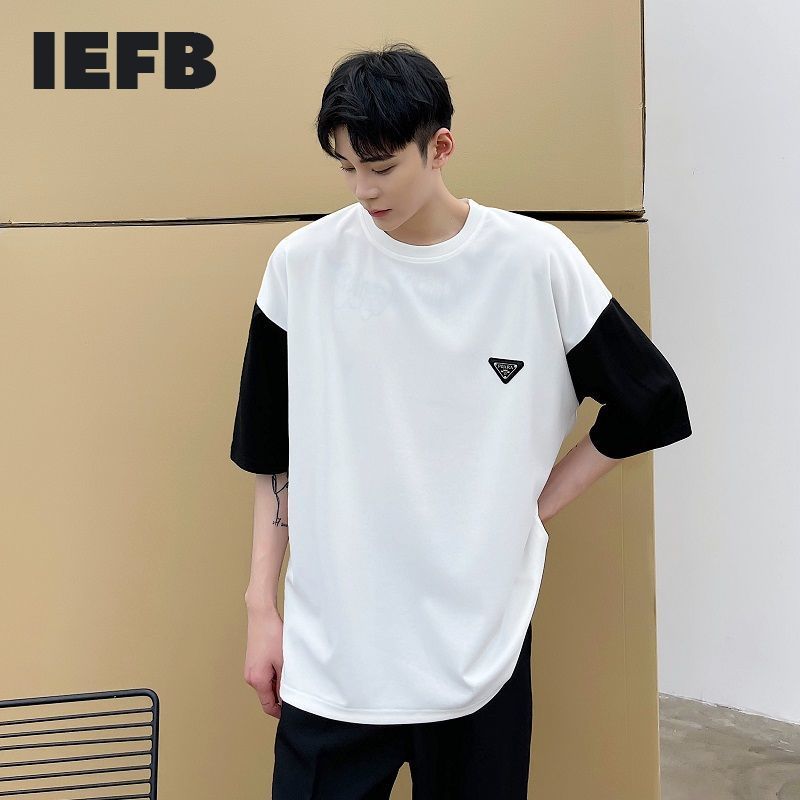 

IEFB Personalized Black And White Color Contrast Trend Loose Short Sleeve T-shirts Korean Round Neck Casual Tee 9Y7025 210524