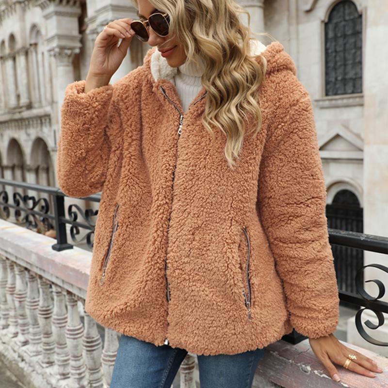 

Women's Fur & Faux Plush Coat Women Lamb Thicken Winter Warm Beige Teddy Stylish Jacket Casual Hoodies Loose Outwear Short, Black