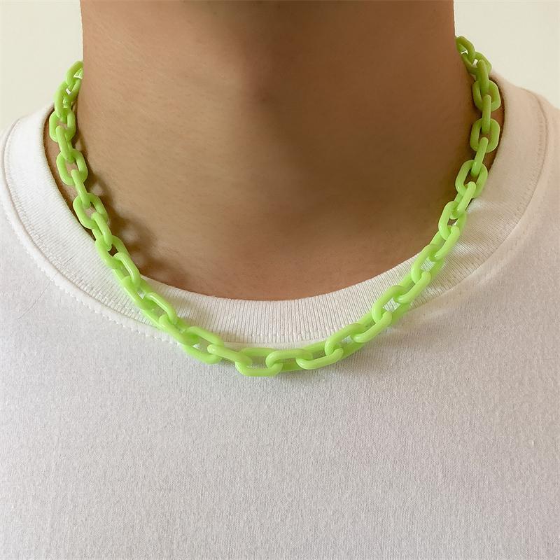 

Chains Trendy Hip-Hop Style Men's Clavicle Chain Fresh Simple And Exquisite Fruit Green Acrylic Necklace Party Jewelry, Silver