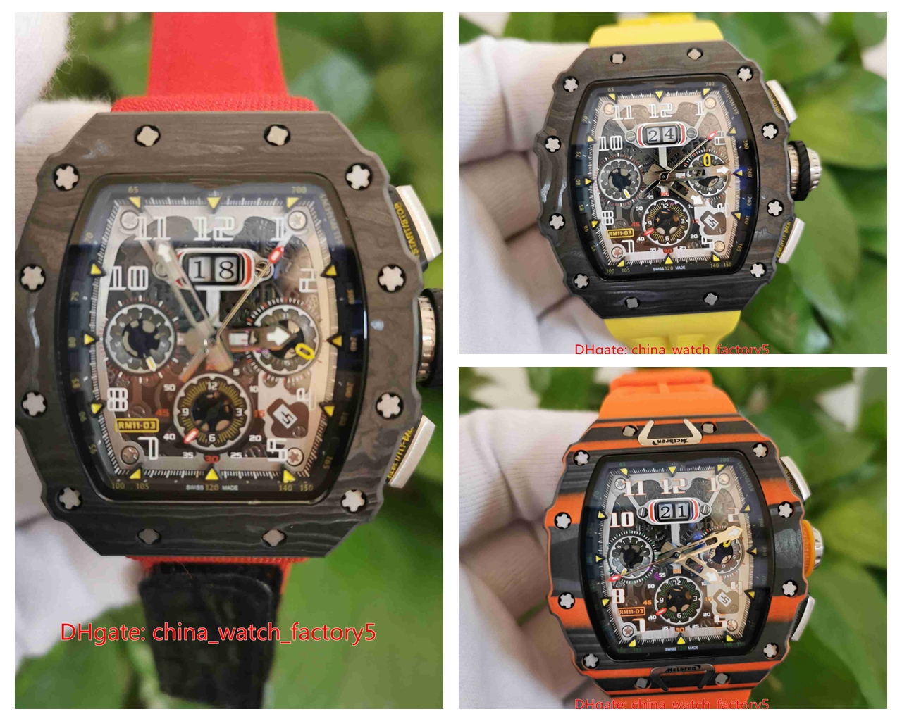 

Classic Top Quality Watches 50mm x 44mm R11-03 NTPT Carbon Fiber Skeleton Rubber Bands Transparent Mechanical Automatic Mens Men's Watch Wristwatches, Special tool