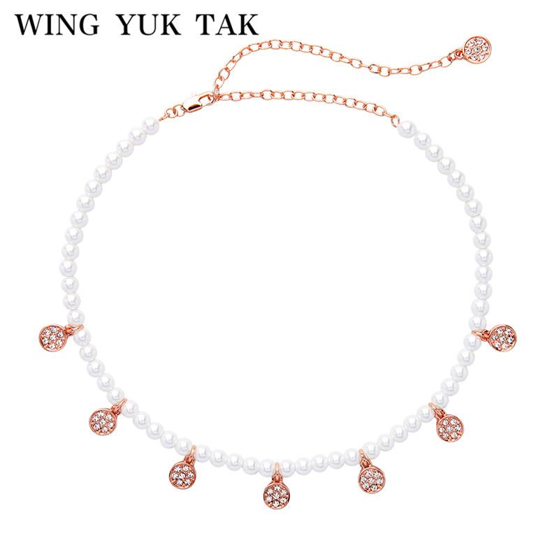 

Wing Yuk Tak Luxury Jewelry Fashion Brand Rhinestone Round Career Women Simulated Pear Statement Chokers Necklace