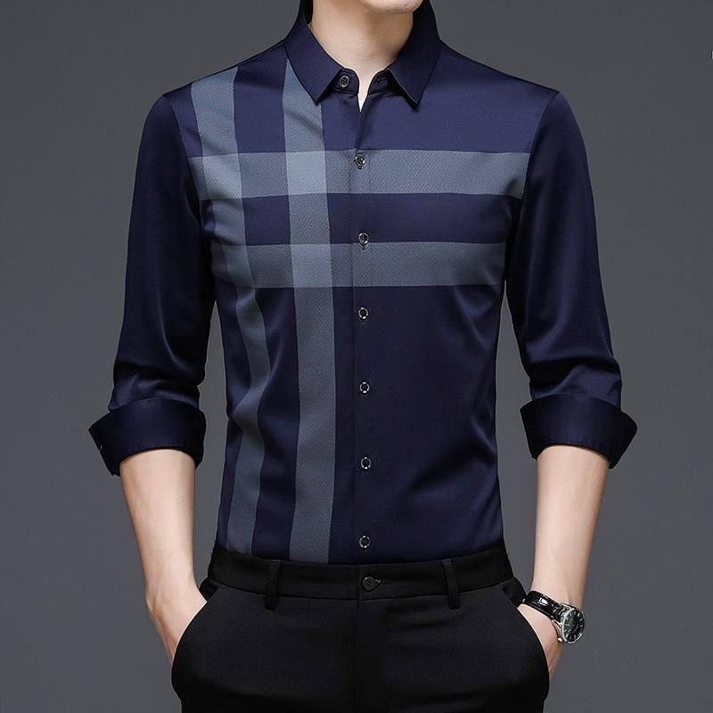 

Men's Casual Shirts Style Spring Men Autumn 2021 Striped Design Vintage Shirt Long Sleeve Business Party Tops Anti-wrinkle Masculina, Black shirt