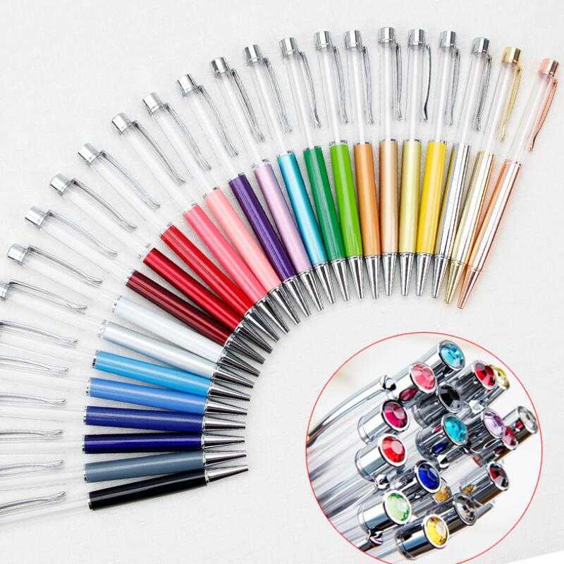 

Writing Gift DIY Empty Tube Metal Ballpoint Pens Self-filling Floating Glitter Dried Flower Crystal Pen Ballpoint 27 Color desk accessories, As pic