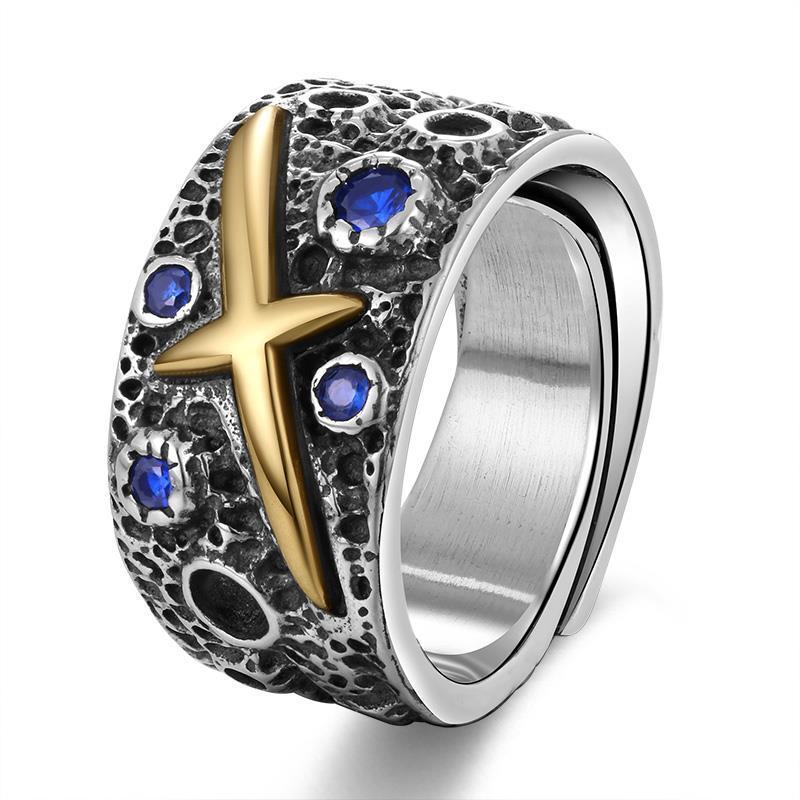 

Cluster Rings S925 Silver Original Design Inlaid Blue Zircon Domineering Retro Starry Shape Base Men's Jewelry Opening Adjustable Ring