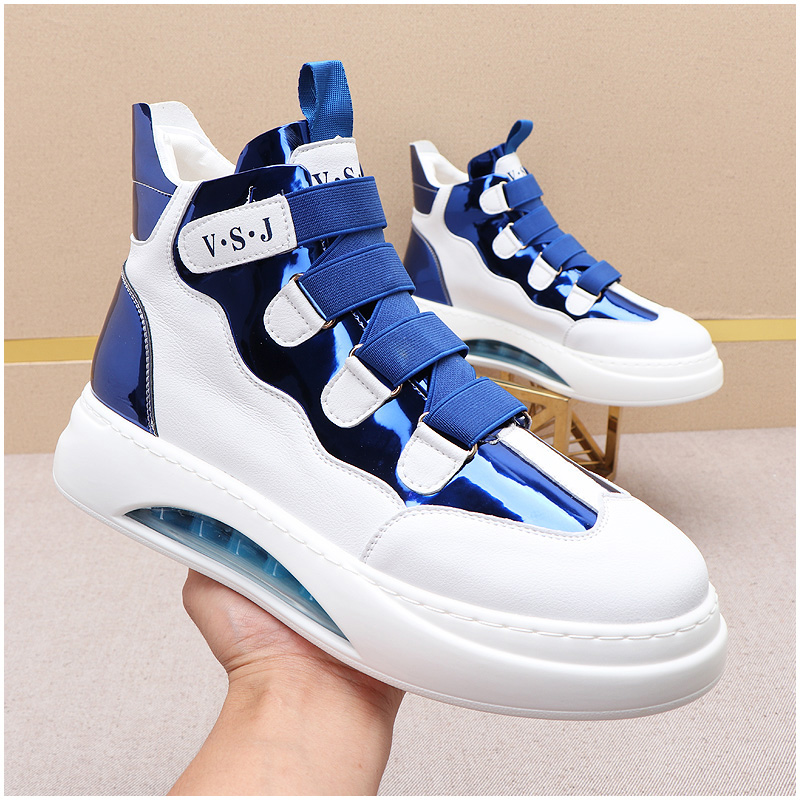 

Luxury Designer New Men's Thick Bottom Heighten Casual Flats Platform Punk Rock Shoes Zapatos Hombre Sports Walking Sneakers men boots, White blue