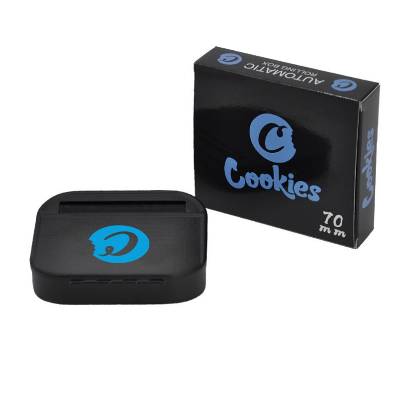 

Cookies Cigarettes Roller 70mm Metal Manual Pattern Handheld Roll Automatic Rolling Black Color Cigarette Box by dhl