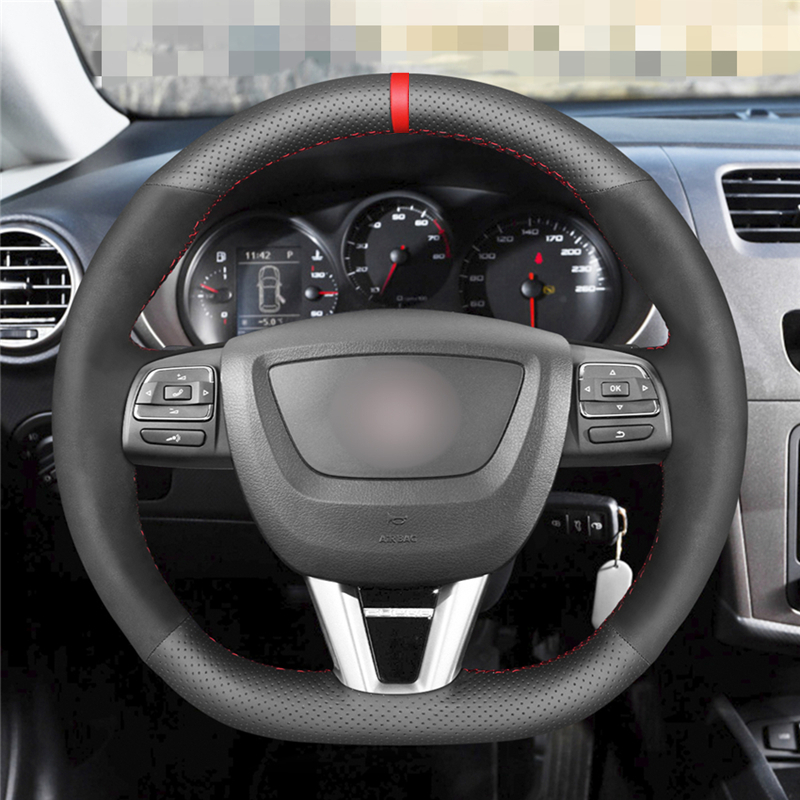 

Hand-Stitched Wrap Black Suede Car Steering Wheel Cover for Seat Leon (FR|CUPRA) MK2 1P 2009-2012