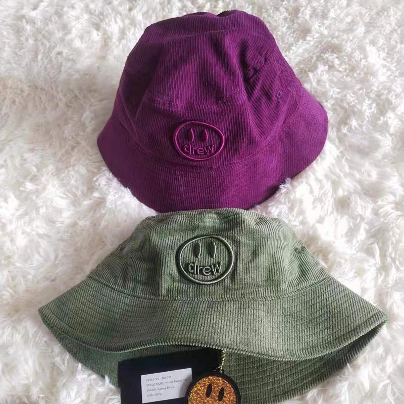 

Drew House Summer Panama cap Smile Face Emboridery Fisherman's Caps Man Woman Casual Buckets Sun Hat, Green
