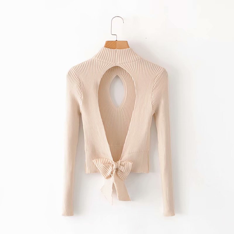 sweaters Round Neck Long Sleeve Pullover Chic Women's Hollow Sexy Small Fragrant Wind Stretch Thread Short Knitted Female Sweater