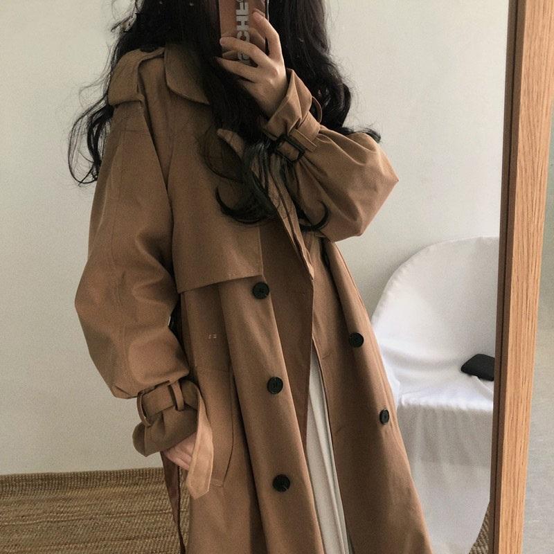 

Women's Trench Coats Women Coat Casual Long Outerwear Loose Overcoat Autumn Winter Fashion Double-breasted Windbreaker Femme, Tan;black