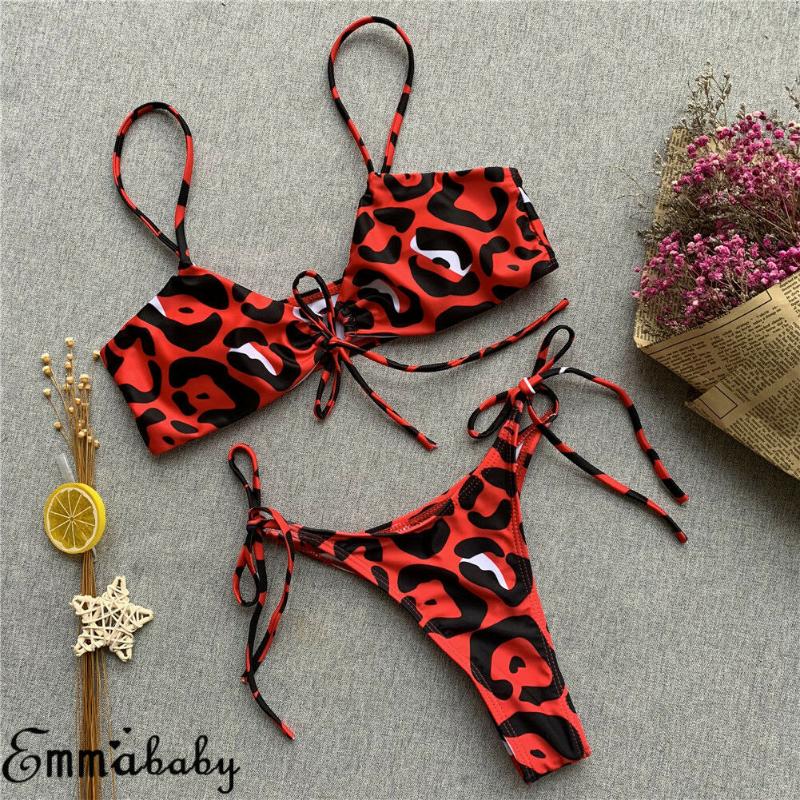 

Women' Swimwear Sexy Leopard Printed Bikini Set 2021 Women Thong Biquini Push Up Padded Swimsuit Bathing Suit Plus Size, Black