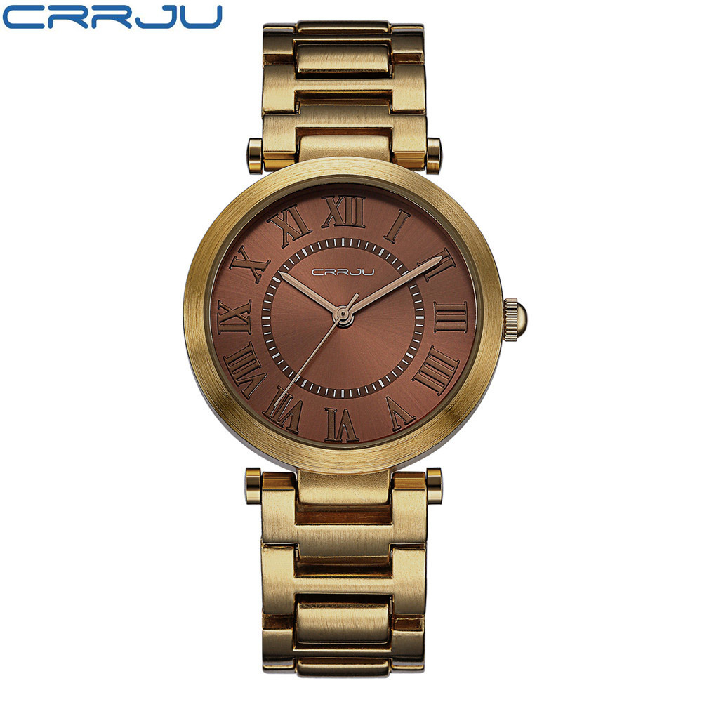 

Ladies Watches CRRJU Women Watch Famous Brand Fashion Stainless Steel Bracelet Quartz Wrist Watches For Women Montre Femme 210517, Coffee