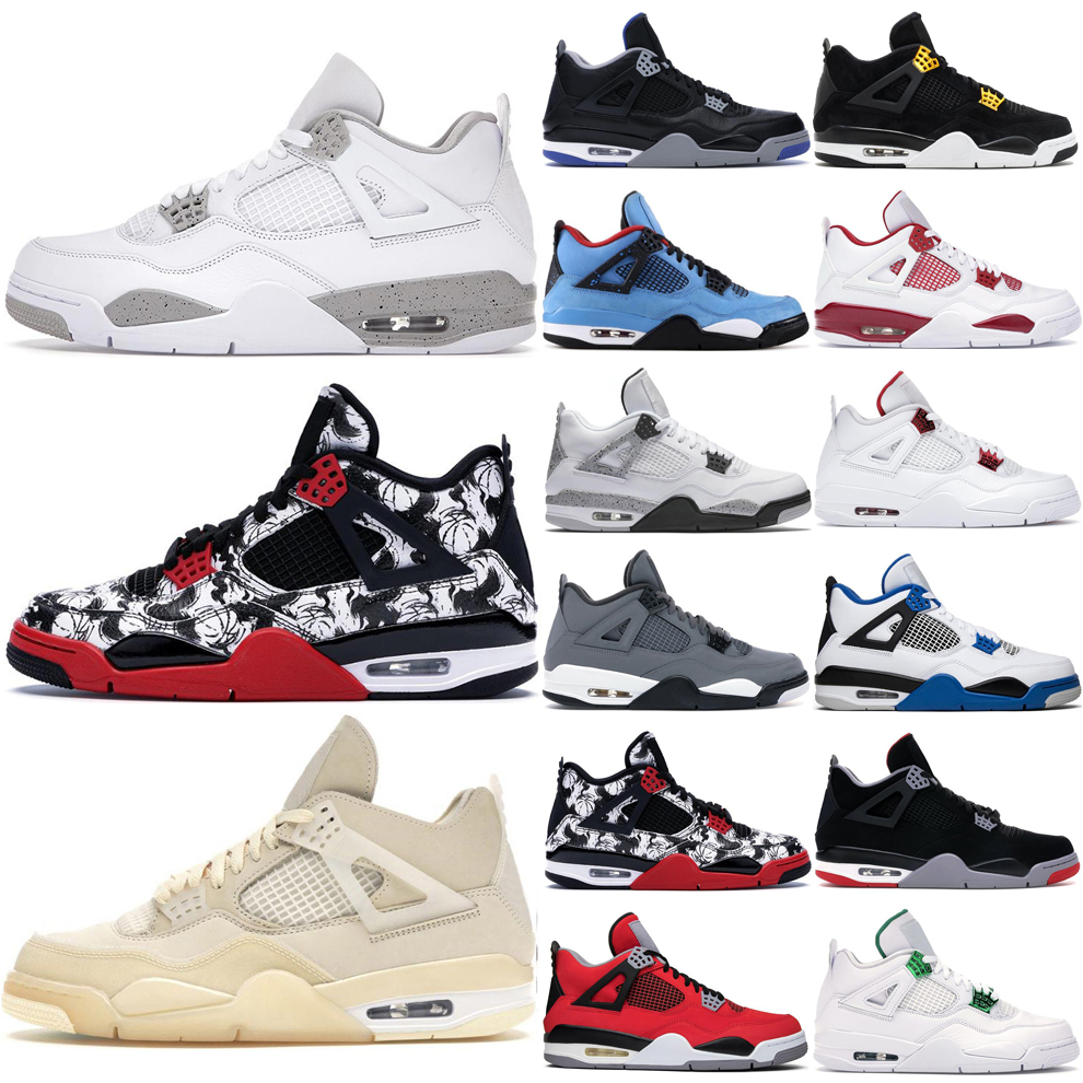 

Wholesale 4 4s basketball shoes Mens sneakers White Oreo Cement Sail Triple Black Cat Tattoo Guava Ice Pure Money Bred Cactus Jack Cool Grey Yellow Royalty Sports Shoe