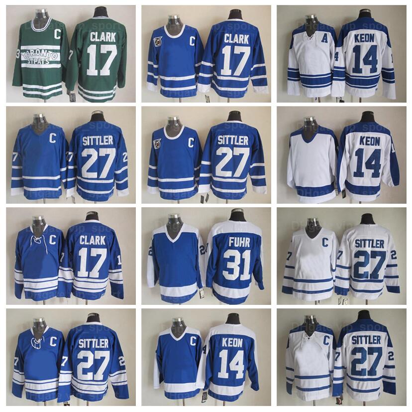 

Vintage Classic Ice Hockey 31 Grant Fuhr Jersey Men 14 Dave Keon 17 Wendel Clark 27 Darryl Sittler Blue White Color Away Embroidery And Sewing For Sport Fans FengYe, 31 blue