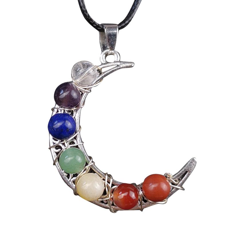 

Chains Moon Crystal Chakra Stone Lovely Seven Pendant Necklace, Healing Original Necklaces & Pendants, Silver