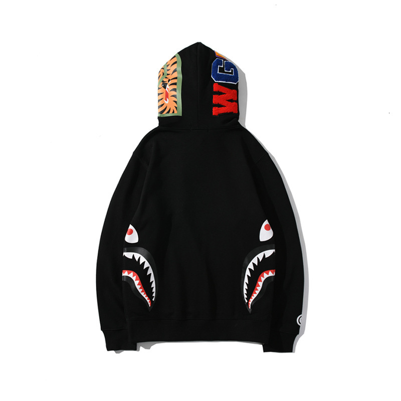 

autumn and hoodies spring shark side zipper jacket men's hooded hip hop cotton loose student couple sweater women 44, Black