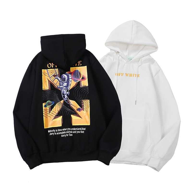

hoodies2021 autumn winter new off astronaut ladder arrow Plush Hoodie for men and women, White