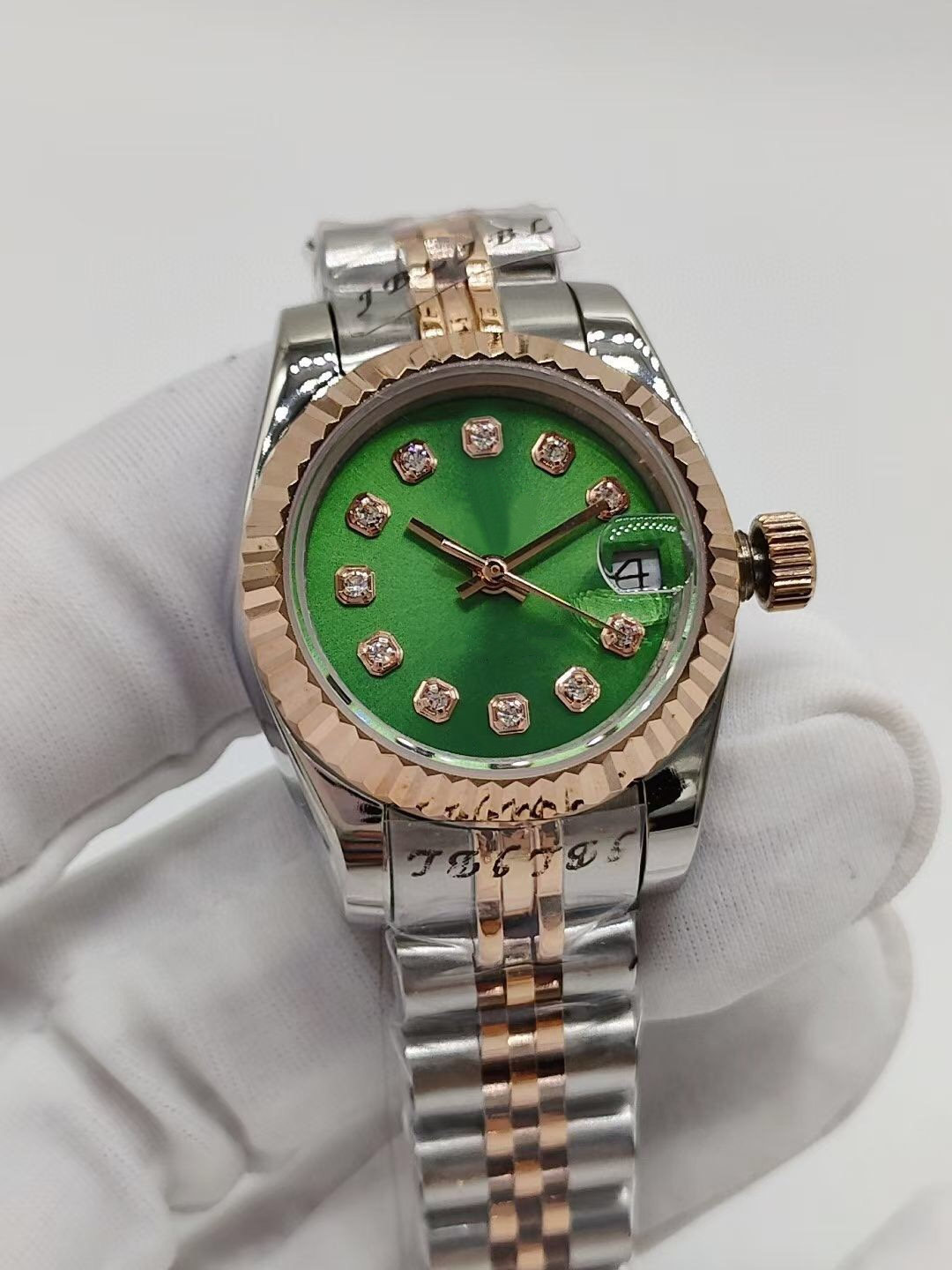 

26mm Women's Automatic Mechanical Movement Watch Gold Full Stainless Steel Strap Diamond Iced Out Women Watches High Quality Datejust Woman Lady Wristwatches, With waterproof