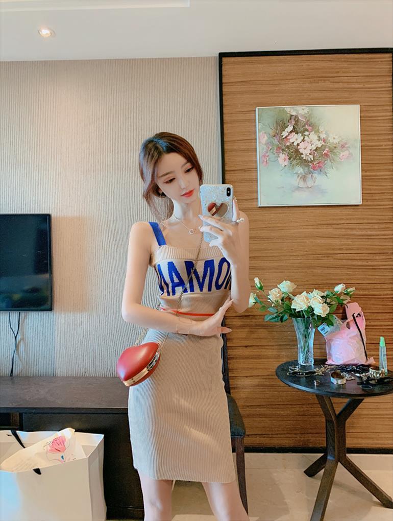 

summer knitting sheath letters womens dress tank bodycon knitted camisole sleeveless patchwork mini dresses for woman, Black;gray