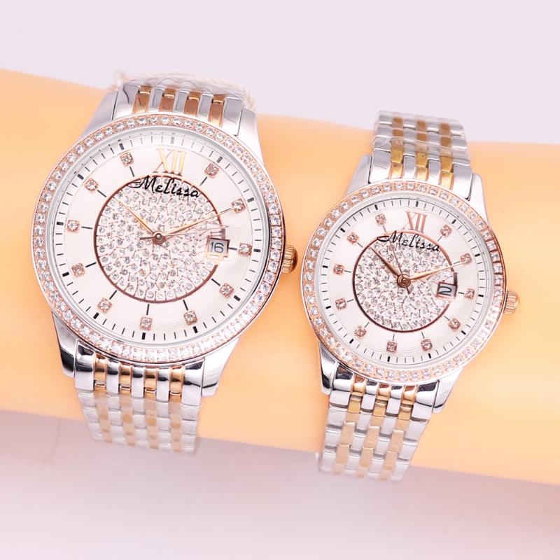

MEN'S WATCH WOMEN'S JAPAN MOV FASHION RHINESTONE LUXURY COUPLE CLOCK CRYSTAL LOVERS' GIFT MELISSA BOX Wristwatches, 32mm rose gold