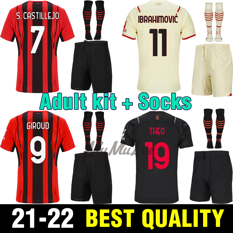 

Adult kit 21 22 soccer jerseys IBRAHIMOVIC THEO BENNACER TONALI ROMAGNOLI jersey 2021 2022 GIROUD REBIC KESSIE football shirt, Black