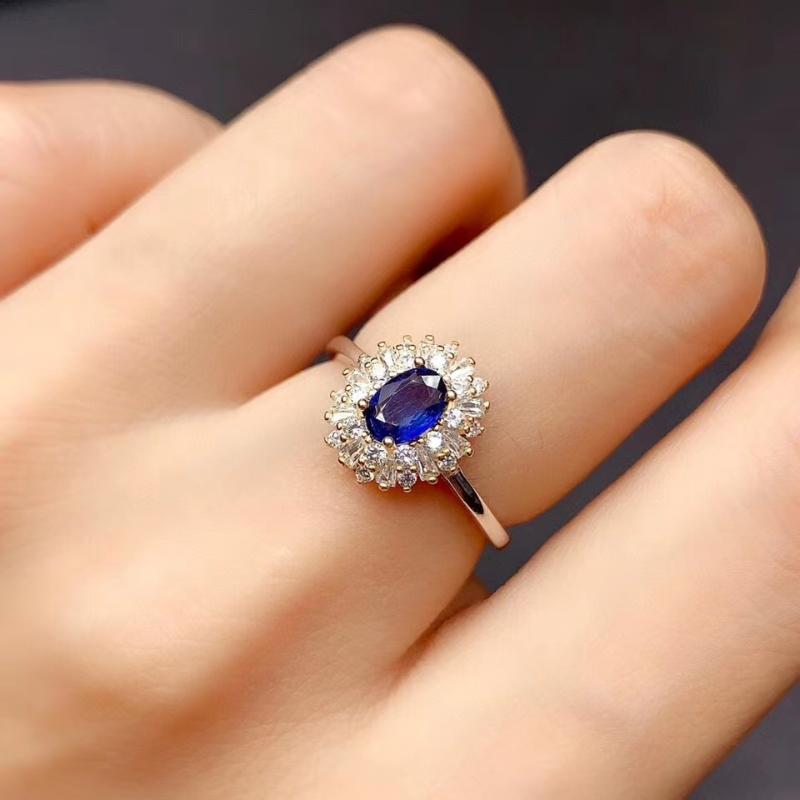 

Cluster Rings 2021 Charming Blue Natural Sapphire Ring For Women Jewelry Real 925 Silver Oval Gem Girl Birthday Gift Birthstone Virgo